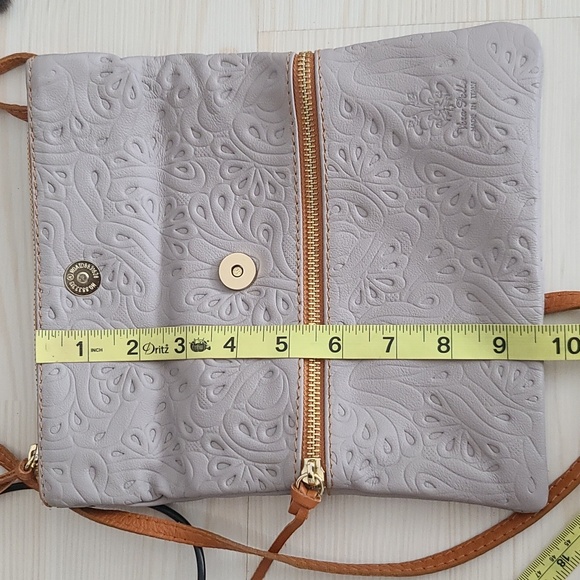 Vera Pelle Light Grey Genuine Leather Crossbody Small Bag (W8.5"× H7.5") - Picture 7 of 12